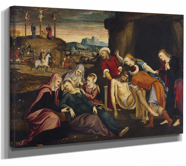 Venetian School 14" x 11" / Stretched Canvas Wrap The Deposition Of Christ By Venetian School