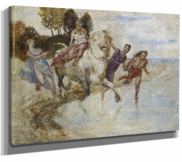 Albert Welti 14" x 11" / Stretched Canvas Wrap The Rape Of Europa By Albert Welti