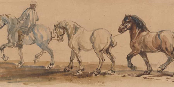 Piotr Michałowski Three Horses Harnessed One Behind The Other (1845 1848) By Piotr Michałowski