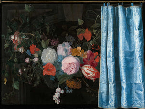 Adriaen Van Der Spelt Trompe L’oeil Still Life With A Flower Garland And A Curtain (1658) By Adriaen Van Der Spelt