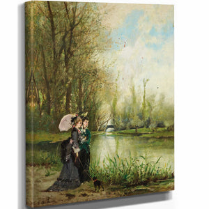 Carlo Pittara 11" x 14" / Stretched Canvas Wrap Two Elegant Ladies With A Pink Parasol In The Park By Carlo Pittara