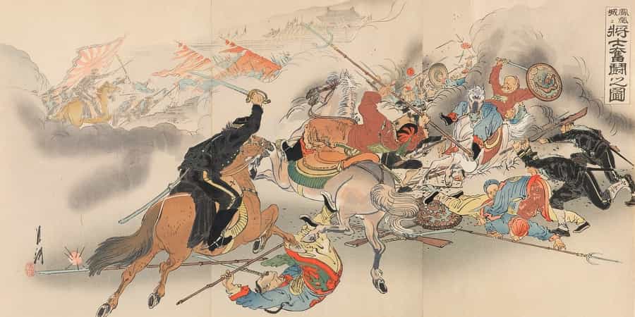 Ogata Two Generals And Their Men Engaging In Strenuous Battle At Fenghuangcheng By Ogata