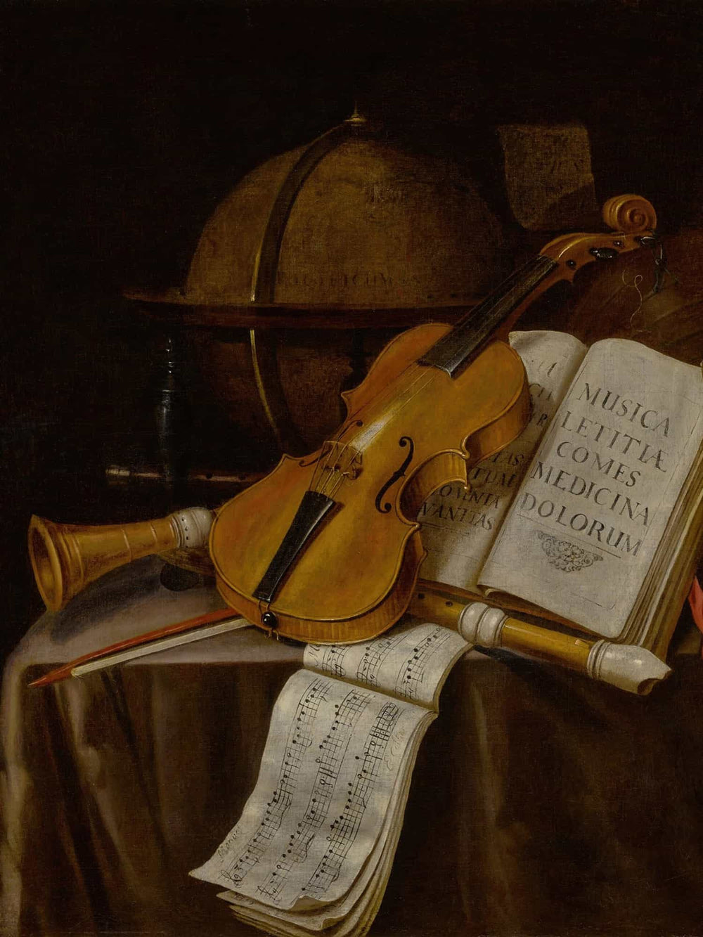 Edwaert Collier Vanitas Still Life With A Violin Recorders Music Manuscripts And A Globe By Edwaert Collier