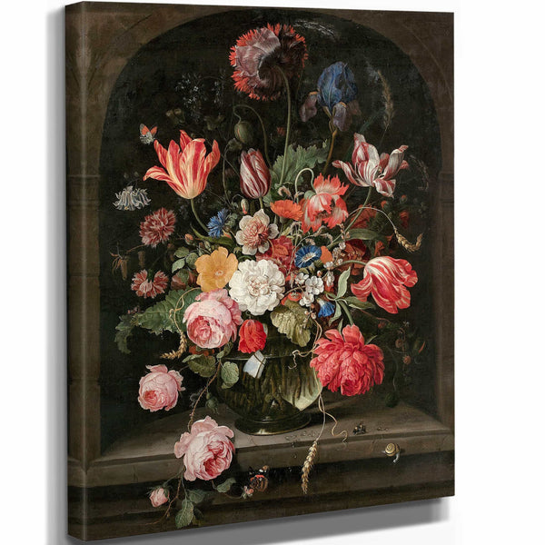 Hendrik Schoock Vase De Fleurs Dans Une Niche By Hendrik Schoock