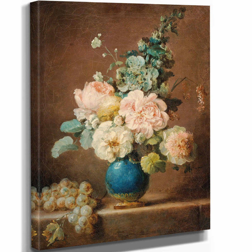 Anne Vallayer Coster Vase De Fleurs Et Raisins Poses Sur Un Entablement (1781) By Anne Vallayer Coster