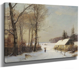 Anders Andersen Lundby Vinterlandskab Med Kone Pa En Landevej Ud For Et Hus By Anders Andersen Lundby