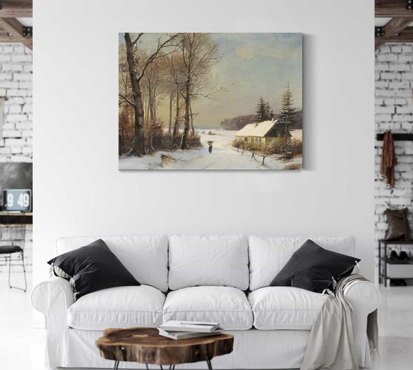 Anders Andersen Lundby Vinterlandskab Med Kone Pa En Landevej Ud For Et Hus By Anders Andersen Lundby