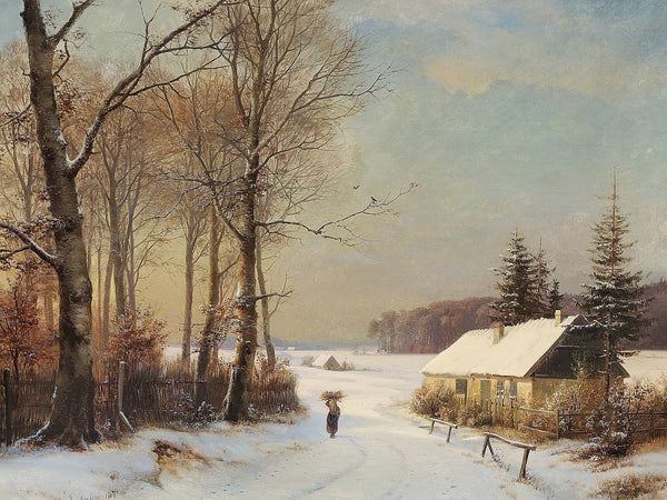 Anders Andersen Lundby Vinterlandskab Med Kone Pa En Landevej Ud For Et Hus By Anders Andersen Lundby