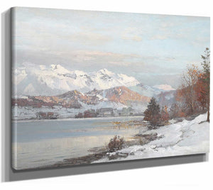 Anders Andersen Lundby Vinterlandskab Med Morgenlys Over Bjergso I Baggrunden Udsigt Til Alperne By Anders Andersen Lundby