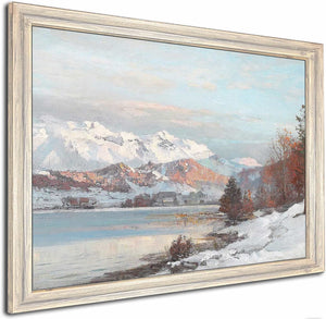 Vinterlandskab Med Morgenlys Over Bjergso I Baggrunden Udsigt Til Alperne By Anders Andersen Lundby