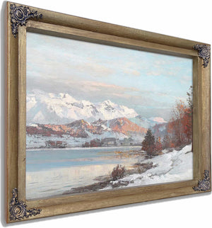 Vinterlandskab Med Morgenlys Over Bjergso I Baggrunden Udsigt Til Alperne By Anders Andersen Lundby