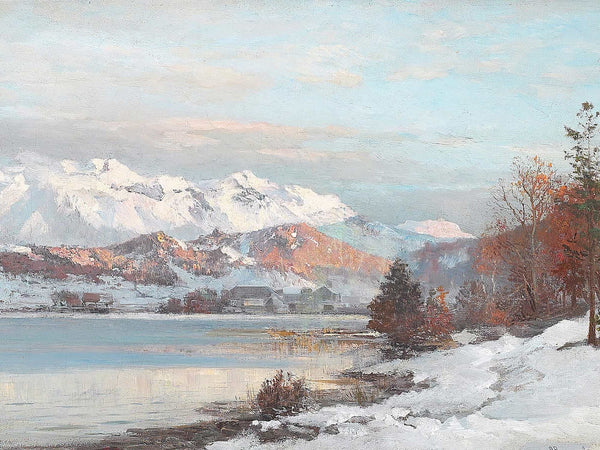 Anders Andersen Lundby Vinterlandskab Med Morgenlys Over Bjergso I Baggrunden Udsigt Til Alperne By Anders Andersen Lundby