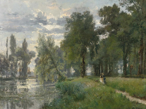 Alexandre Rene Veron Walking By The River By Alexandre Rene Veron