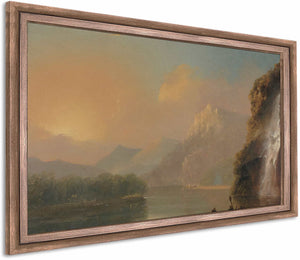 Waterfall In Dusky Bay With Maori Canoe By William Hodges