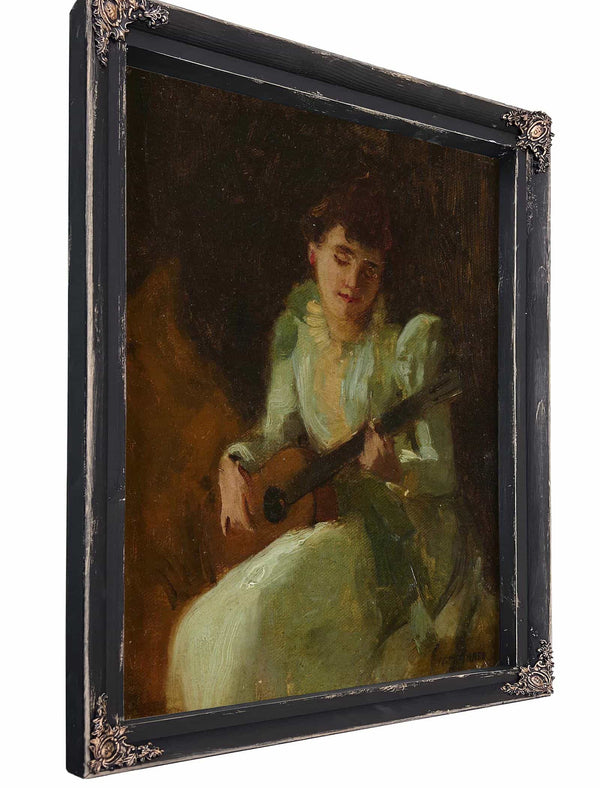 Lady Playing Guitar By William Merritt Chase