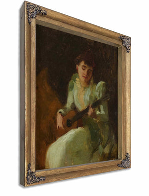 Lady Playing Guitar By William Merritt Chase