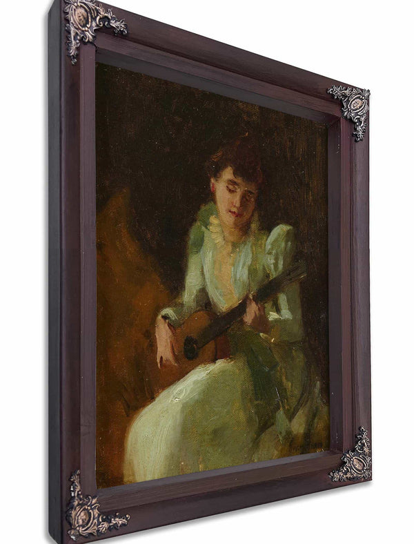 Lady Playing Guitar By William Merritt Chase