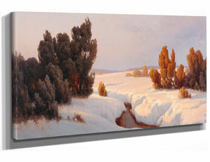 Carl Kenzler 18" x 12" / Stretched Canvas Wrap Winter Landscape In The Sun By Carl Kenzler