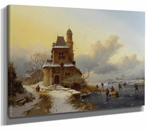 Frederik Marinus Kruseman Winter Landscape With Skaters By Frederik Marinus Kruseman