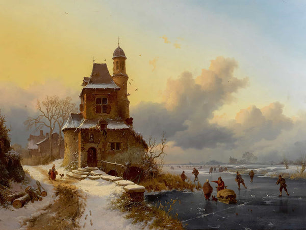 Frederik Marinus Kruseman Winter Landscape With Skaters By Frederik Marinus Kruseman