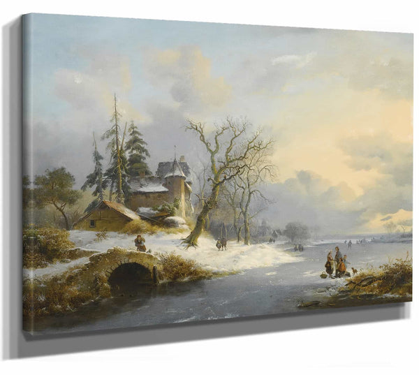 Frederik Marinus Kruseman Winter Landscape With Strollers And Skaters By Frederik Marinus Kruseman