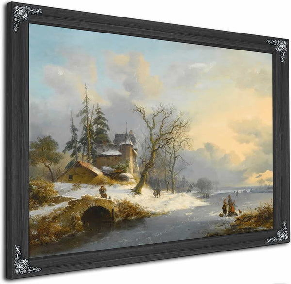 Winter Landscape With Strollers And Skaters By Frederik Marinus Kruseman