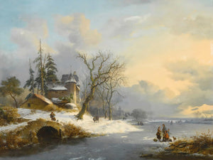 Frederik Marinus Kruseman Winter Landscape With Strollers And Skaters By Frederik Marinus Kruseman