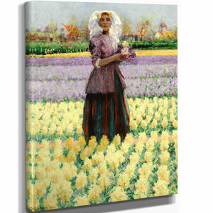 George Hitchcock 11" x 14" / Stretched Canvas Wrap Woman In A Field Of Hyacinths By George Hitchcock