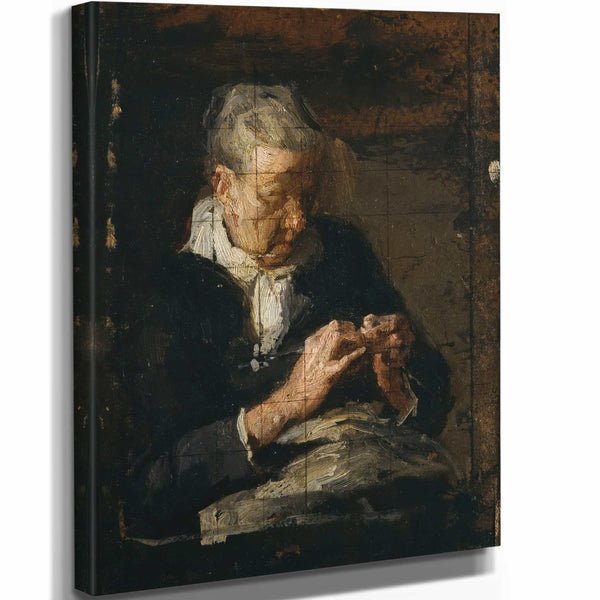 Thomas Eakins 11" x 14" / Stretched Canvas Wrap Woman Knitting By Thomas Eakins