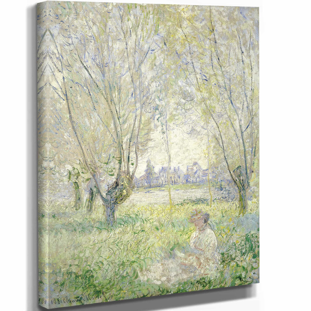 Claude Monet 11" x 14" / Stretched Canvas Wrap Woman Seated Under The Willows By Claude Monet