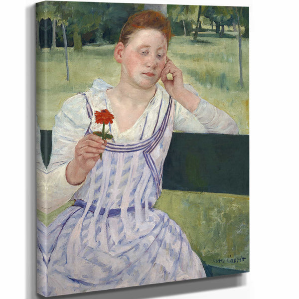 Mary Cassatt 11" x 14" / Stretched Canvas Wrap Woman With A Red Zinnia By Mary Cassatt