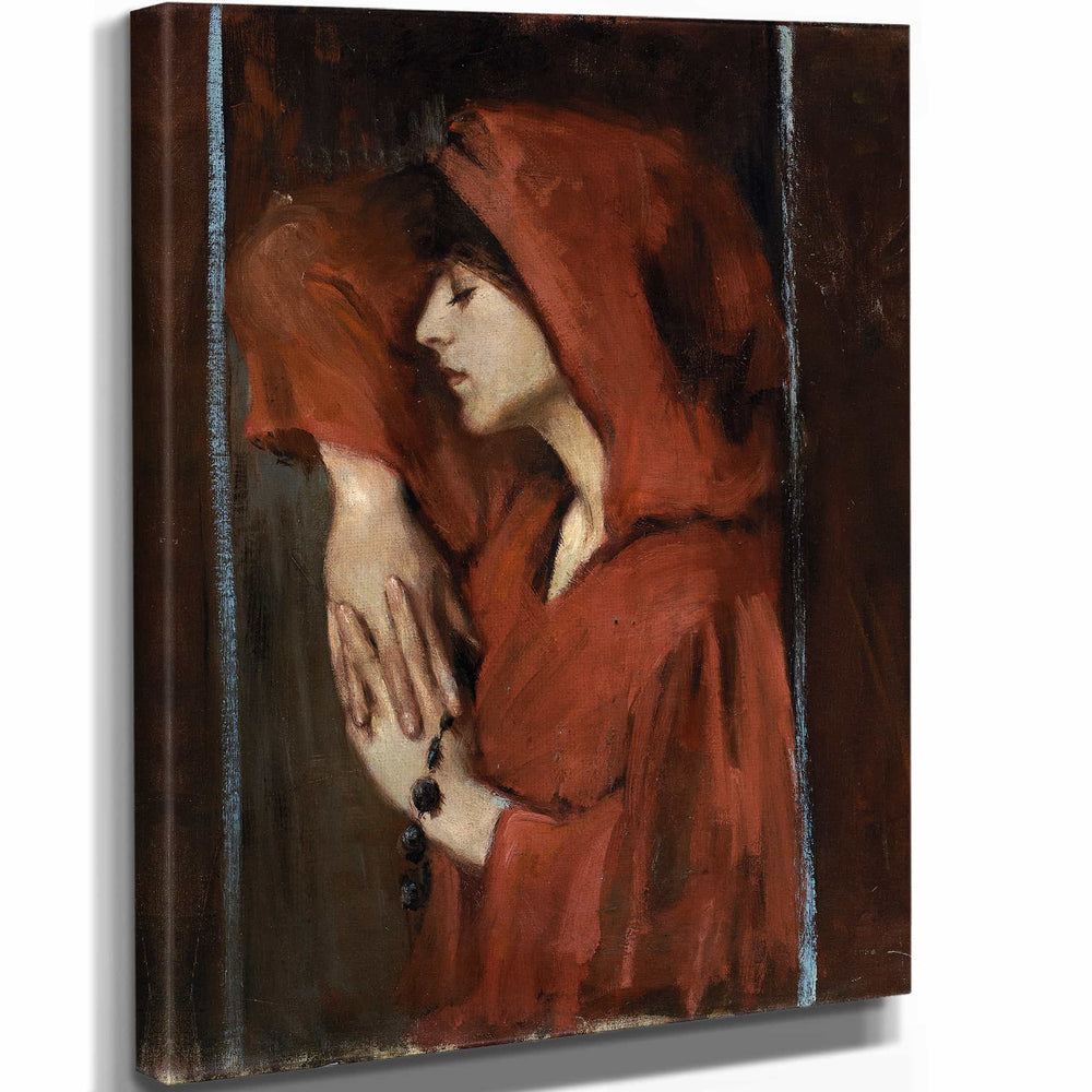 Alice Pike Barney 11" x 14" / Stretched Canvas Wrap Woman With Red Hood By Alice Pike Barney