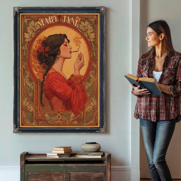 Bella Frye Mary Jane Art Nouveau Portrait – Ornate Framed Wall Art / Vintage Botanical Poster