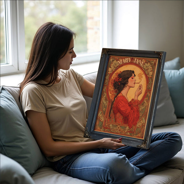 Bella Frye Mary Jane Art Nouveau Portrait – Ornate Framed Wall Art / Vintage Botanical Poster