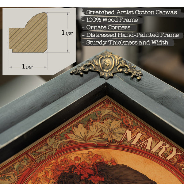 Bella Frye Mary Jane Art Nouveau Portrait – Ornate Framed Wall Art / Vintage Botanical Poster