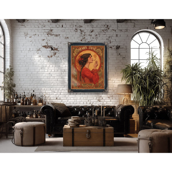 Bella Frye Mary Jane Art Nouveau Portrait – Ornate Framed Wall Art / Vintage Botanical Poster