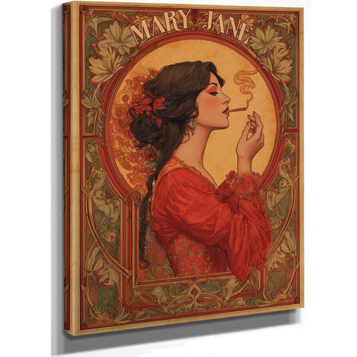 Bella Frye 16" x 20" / Stretched Canvas Mary Jane Art Nouveau Portrait – Ornate Framed Wall Art / Vintage Botanical Poster