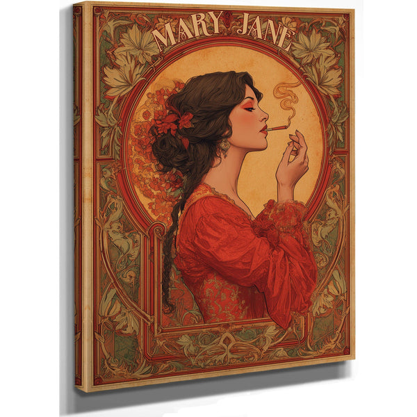 Bella Frye 16" x 20" / Stretched Canvas Mary Jane Art Nouveau Portrait – Ornate Framed Wall Art / Vintage Botanical Poster