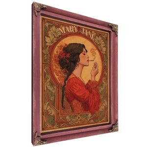 Bella Frye 18" x 24" / Cherry Red Frame Mary Jane Art Nouveau Portrait – Ornate Framed Wall Art / Vintage Botanical Poster