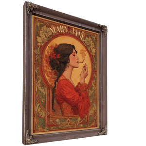 Bella Frye 18" x 24" / Cafe Brown Frame Mary Jane Art Nouveau Portrait – Ornate Framed Wall Art / Vintage Botanical Poster