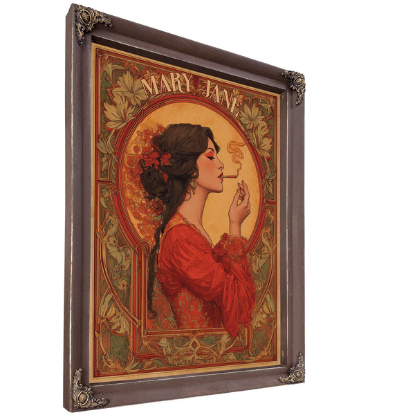 Bella Frye 18" x 24" / Cafe Brown Frame Mary Jane Art Nouveau Portrait – Ornate Framed Wall Art / Vintage Botanical Poster