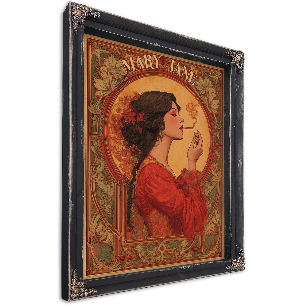 Bella Frye 18" x 24" / Vintage Black Frame Mary Jane Art Nouveau Portrait – Ornate Framed Wall Art / Vintage Botanical Poster