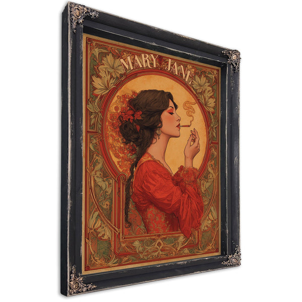 Bella Frye 18" x 24" / Vintage Black Frame Mary Jane Art Nouveau Portrait – Ornate Framed Wall Art / Vintage Botanical Poster