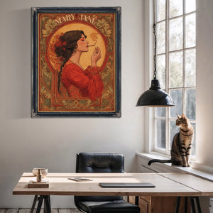 Bella Frye Mary Jane Art Nouveau Portrait – Ornate Framed Wall Art / Vintage Botanical Poster