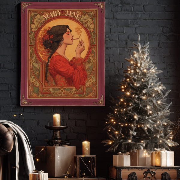 Bella Frye Mary Jane Art Nouveau Portrait – Ornate Framed Wall Art / Vintage Botanical Poster