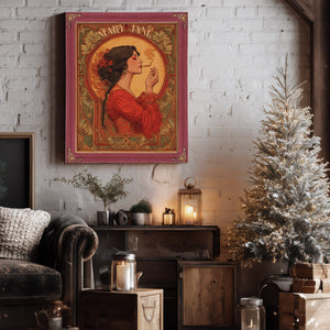 Bella Frye Mary Jane Art Nouveau Portrait – Ornate Framed Wall Art / Vintage Botanical Poster