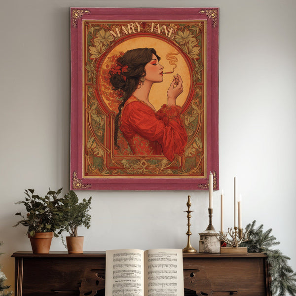 Bella Frye Mary Jane Art Nouveau Portrait – Ornate Framed Wall Art / Vintage Botanical Poster