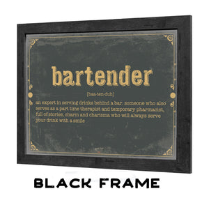 Bella Frye Home & Garden > Decor > Artwork 24" x 18" / Black Frame Bartender Word Definition Wall Art - Gift for Bartender Dictionary Artwork