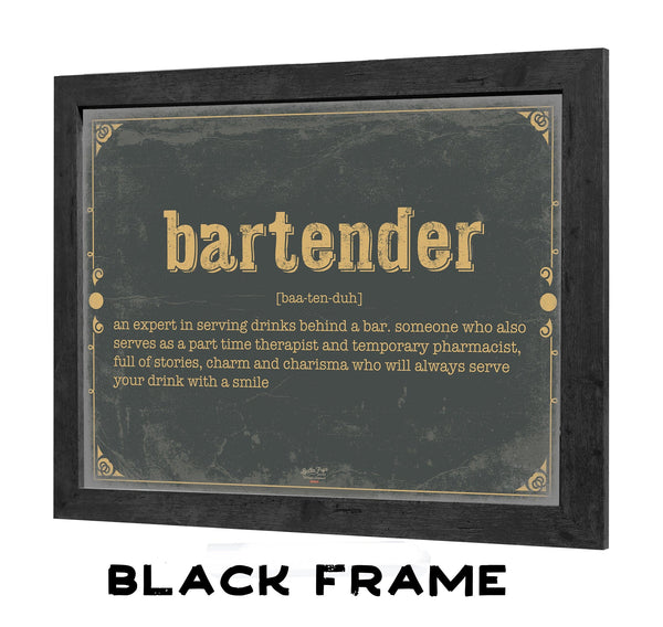 Bella Frye Home & Garden > Decor > Artwork 24" x 18" / Black Frame Bartender Word Definition Wall Art - Gift for Bartender Dictionary Artwork