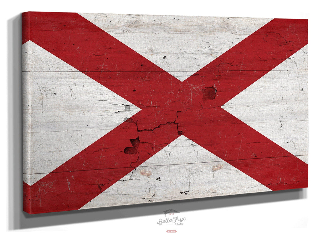 Bella Frye Home & Garden > Decor > Artwork 24" x 18" / Stretched Canvas Wrap Alabama Flag Wall Art - Vintage State of Alabama Sign